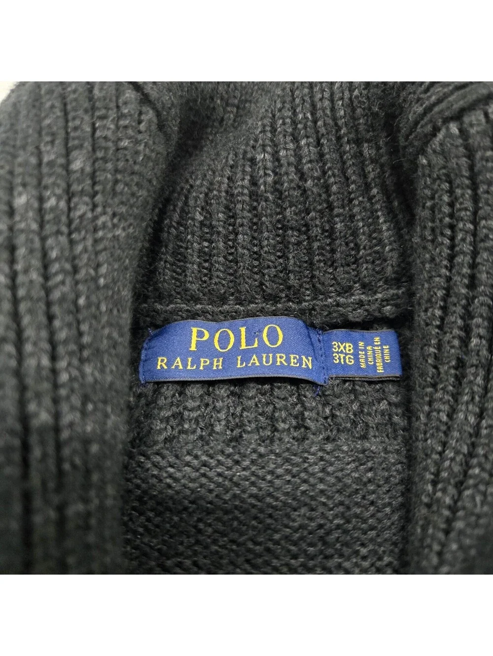 Sz 3XB Polo Ralph Lauren Cardigan Black 100% Cotton Button Up Shawl Sweater EUC